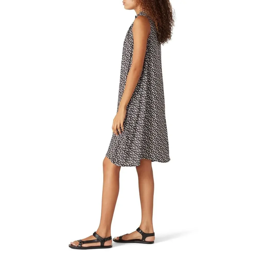 Officine Generale Louison Black Floral Print Silk Sleeveless Shift Dress Size L - Picture 2 of 16